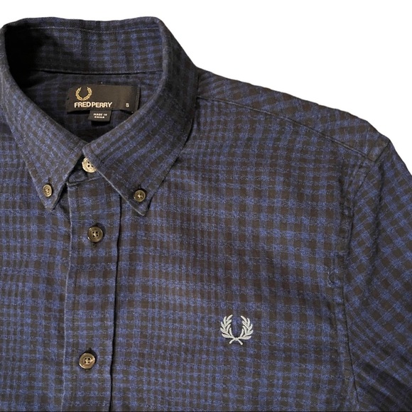 Fred Perry Blue and Black Checkered Button Down. - Picture 2 of 5